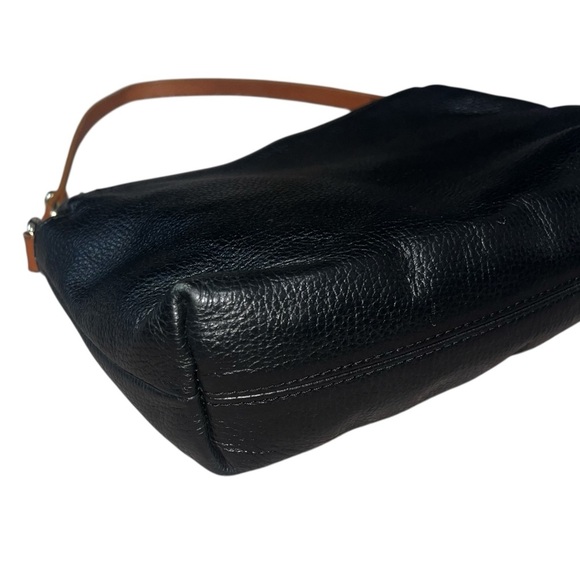 Valentina Triple Compartment Black Leather Shoulder Bag Tan Details - Picture 11 of 12